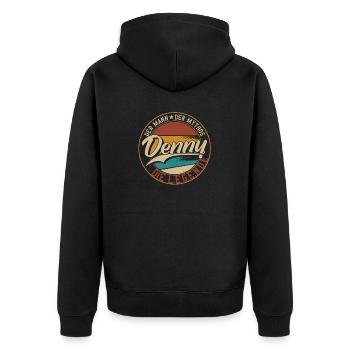 Denny Der Mann der Mythos die Legende Geschenk - Unisex Premium Bio Zip Hoodie - Schwarz - Hinten - Nico (187cm)