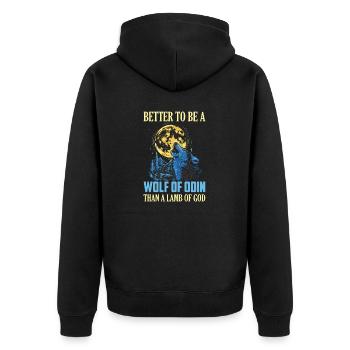Better To Be A Wolf Of Odin Than A Vikings Norse - Unisex Premium Bio Zip Hoodie - Schwarz - Hinten - Nico (187cm)