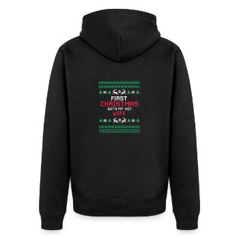 First Christmas With My Hot Wife Holiday Couples - Unisex Premium Bio Zip Hoodie - Schwarz - Hinten - Nico (187cm)