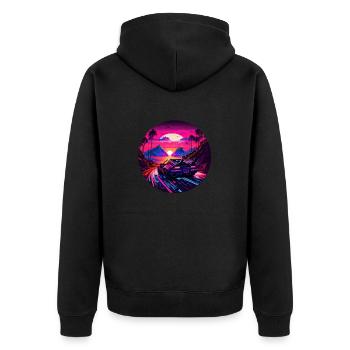 Retrowave Synthwave 80s Design - Unisex Premium Bio Zip Hoodie - Schwarz - Hinten - Nico (187cm)