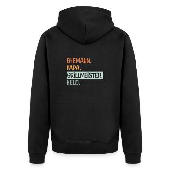 Ehemann Papa Grillmeister - Unisex Premium Bio Zip Hoodie - Schwarz - Hinten - Nico (187cm)