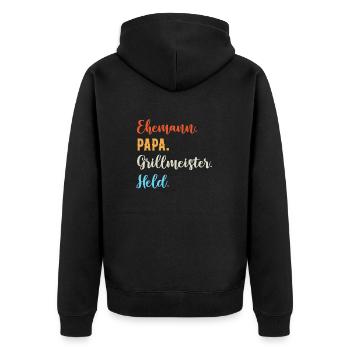 Ehemann Papa Grillmeister - Unisex Premium Bio Zip Hoodie - Schwarz - Hinten - Nico (187cm)