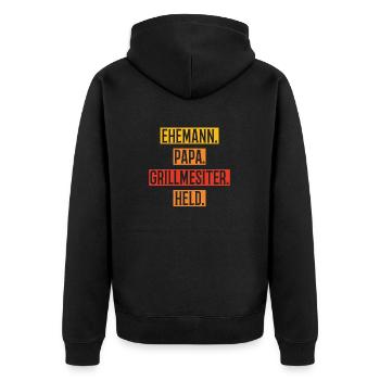 Ehemann Papa Grillmeister - Unisex Premium Bio Zip Hoodie - Schwarz - Hinten - Nico (187cm)