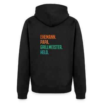 Ehemann Papa Grillmeister - Unisex Premium Bio Zip Hoodie - Schwarz - Hinten - Nico (187cm)