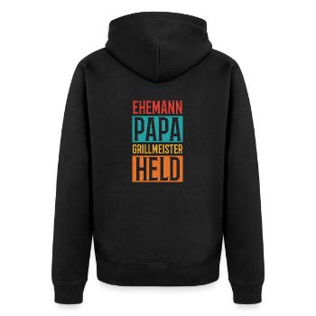 Ehemann Papa Grillmeister - Unisex Premium Bio Zip Hoodie - Schwarz - Hinten - Nico (187cm)