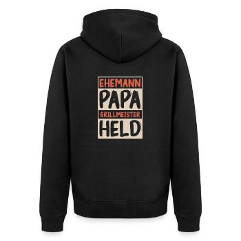 Ehemann Papa Grillmeister - Unisex Premium Bio Zip Hoodie - Schwarz - Hinten - Nico (187cm)
