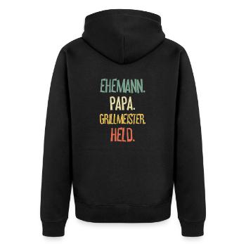 Ehemann Papa Grillmeister - Unisex Premium Bio Zip Hoodie - Schwarz - Hinten - Nico (187cm)