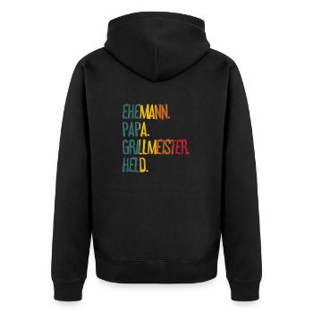 Ehemann Papa Grillmeister - Unisex Premium Bio Zip Hoodie - Schwarz - Hinten - Nico (187cm)