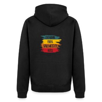 Ehemann Papa Grillmeister - Unisex Premium Bio Zip Hoodie - Schwarz - Hinten - Nico (187cm)