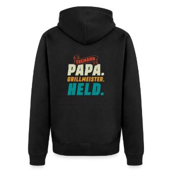 Ehemann Papa Grillmeister - Unisex Premium Bio Zip Hoodie - Schwarz - Hinten - Nico (187cm)