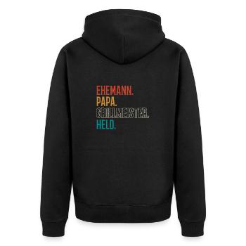 Ehemann Papa Grillmeister - Unisex Premium Bio Zip Hoodie - Schwarz - Hinten - Nico (187cm)