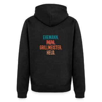 Ehemann Papa Grillmeister - Unisex Premium Bio Zip Hoodie - Schwarz - Hinten - Nico (187cm)