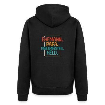 Ehemann Papa Grillmeister - Unisex Premium Bio Zip Hoodie - Schwarz - Hinten - Nico (187cm)