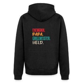 Ehemann Papa Grillmeister - Unisex Premium Bio Zip Hoodie - Schwarz - Hinten - Nico (187cm)