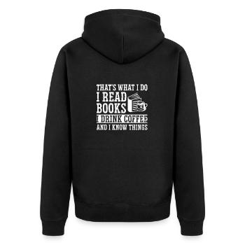 Je lis des livres, je bois du café et je sais - Veste à capuche bio Premium Unisexe - noir - Dos - Nico (187cm)