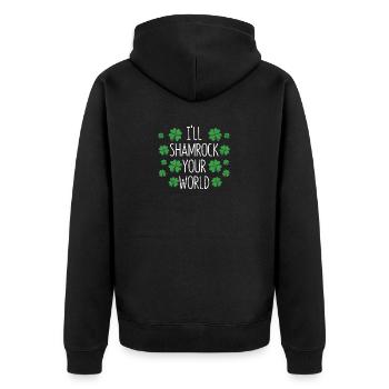 St. Patrick's Day St. Paddy Irish I'll Shamrock - Unisex Premium Bio Zip Hoodie - Schwarz - Hinten - Nico (187cm)