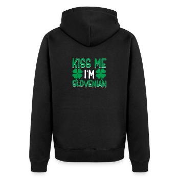 Kleeblatt St. Patricks Day Trinken Küss mich, ich - Unisex Premium Bio Zip Hoodie - Schwarz - Hinten - Nico (187cm)