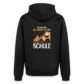 Kinder Einschulung Trecker Jungen Schulkind - Unisex Premium Bio Zip Hoodie - Schwarz - Hinten - Nico (187cm)