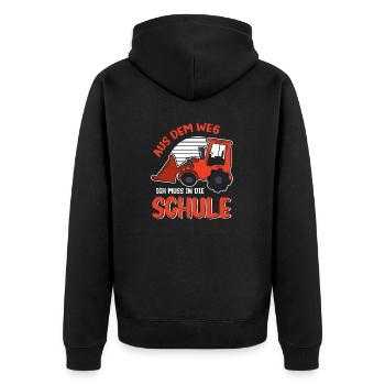 Kinder Einschulung Trecker Jungen Schulkind - Unisex Premium Bio Zip Hoodie - Schwarz - Hinten - Nico (187cm)