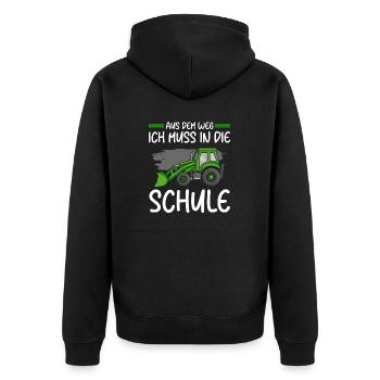 Kinder Einschulung Trecker Jungen Schulkind - Unisex Premium Bio Zip Hoodie - Schwarz - Hinten - Nico (187cm)