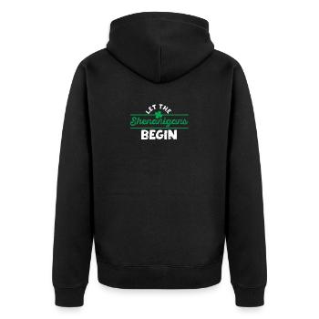 Let the Shenanigans begin St Patrick's - Unisex Premium Organic Zip Hoodie - black - Back - Nico (187cm)
