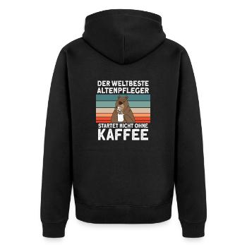 AltenPfleger Geschenk für Altenpfleger Kaffee - Unisex Premium Bio Zip Hoodie - Schwarz - Hinten - Nico (187cm)