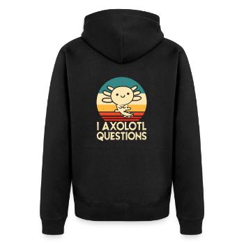 axolotls questions shirt - Unisex Premium Bio Zip Hoodie - Schwarz - Hinten - Nico (187cm)