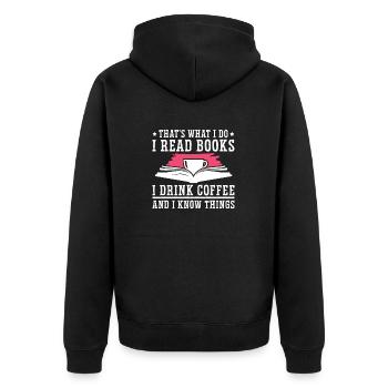 Je lis des livres, je bois du café et je sais - Veste à capuche bio Premium Unisexe - noir - Dos - Nico (187cm)
