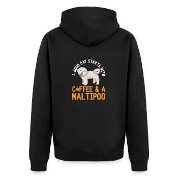 Maltipoo Hund - Unisex Premium Bio Zip Hoodie - Schwarz - Hinten - Nico (187cm)
