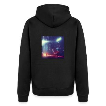 Retrowave Synthwave 80s Future city Design - Unisex Premium Bio Zip Hoodie - Schwarz - Hinten - Nico (187cm)