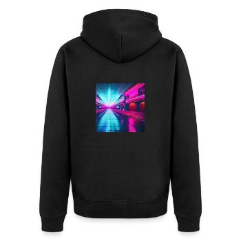 Retrowave Synthwave 80s Future city Design - Unisex Premium Bio Zip Hoodie - Schwarz - Hinten - Nico (187cm)