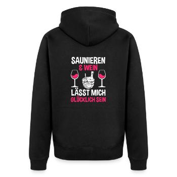 Wellness Wein Saunieren Sauna - Unisex Premium Bio Zip Hoodie - Schwarz - Hinten - Nico (187cm)