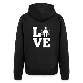 Wellness Saunieren Sauna - Unisex Premium Bio Zip Hoodie - Schwarz - Hinten - Nico (187cm)
