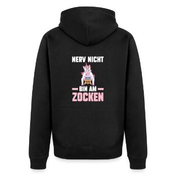 Nerv Nicht Bin Am Zocken Einhorn Gamer - Unisex Premium Bio Zip Hoodie - Schwarz - Hinten - Nico (187cm)