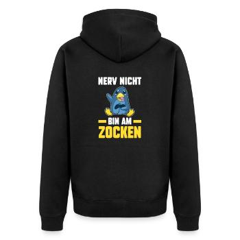 Nerv Nicht Bin Am Zocken Pinguin Gamer - Unisex Premium Bio Zip Hoodie - Schwarz - Hinten - Nico (187cm)