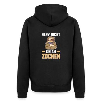 Nerv Nicht Bin Am Zocken - Unisex Premium Bio Zip Hoodie - Schwarz - Hinten - Nico (187cm)