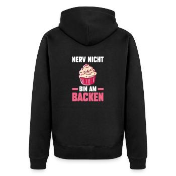 Nerv Nicht Bin Am Backen - Unisex Premium Bio Zip Hoodie - Schwarz - Hinten - Nico (187cm)