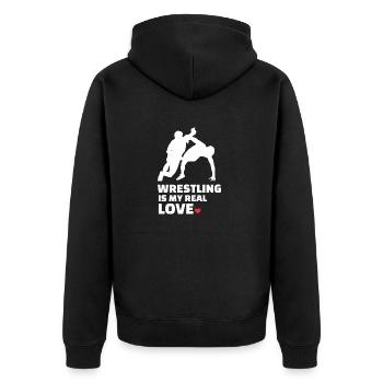 Ich Liebe Es Zu Ringen - Unisex Premium Bio Zip Hoodie - Schwarz - Hinten - Nico (187cm)