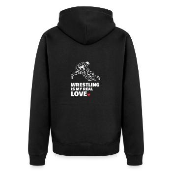 Ich Liebe Wrestling - Unisex Premium Bio Zip Hoodie - Schwarz - Hinten - Nico (187cm)