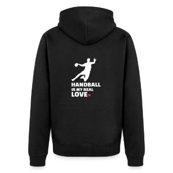 Ich Liebe Handball - Unisex Premium Bio Zip Hoodie - Schwarz - Hinten - Nico (187cm)