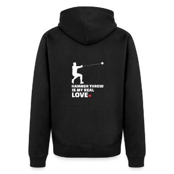 Ich Liebe Hammerwurf - Unisex Premium Bio Zip Hoodie - Schwarz - Hinten - Nico (187cm)