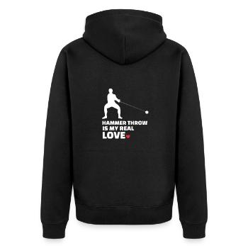 Ich Liebe Hammerwurf - Unisex Premium Bio Zip Hoodie - Schwarz - Hinten - Nico (187cm)