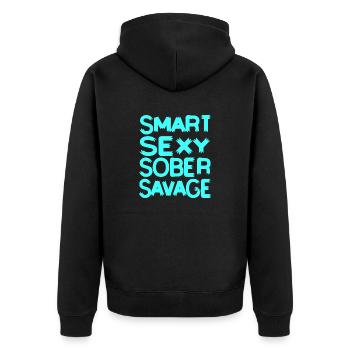Smart Sexy Sober Savage Retro Sobriety T-Shirt - Unisex Premium Bio Zip Hoodie - Schwarz - Hinten - Nico (187cm)