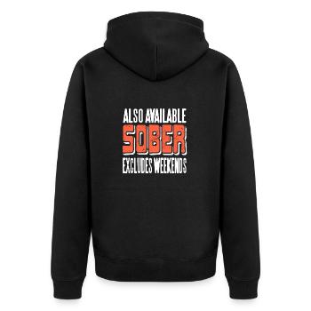 Also Available Sober Excludes Weekends Retro - Unisex Premium Bio Zip Hoodie - Schwarz - Hinten - Nico (187cm)