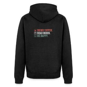 Boire du café, lire des livres, être heureux - Veste à capuche bio Premium Unisexe - noir - Dos - Nico (187cm)