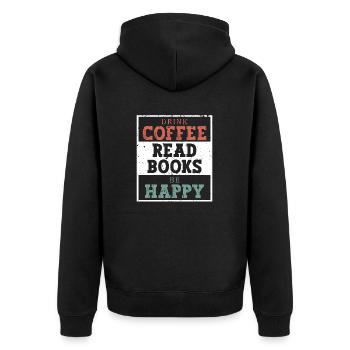 Drinking coffee, reading books, being happy - Unisex Premium Organic Zip Hoodie - black - Back - Nico (187cm)