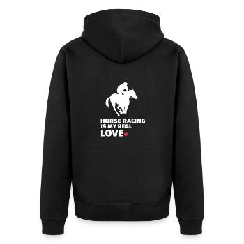 Ich Liebe Pferderennen - Unisex Premium Bio Zip Hoodie - Schwarz - Hinten - Nico (187cm)