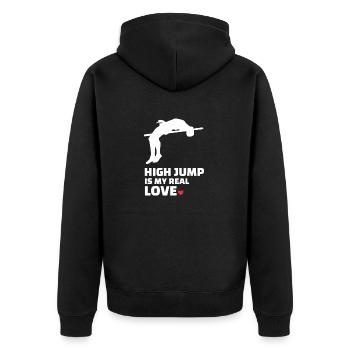 Ich Liebe Hochsprung - Unisex Premium Bio Zip Hoodie - Schwarz - Hinten - Nico (187cm)