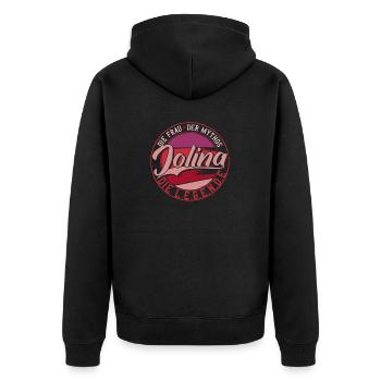 Die frau der Mythos die Legende Jolina - Unisex Premium Bio Zip Hoodie - Schwarz - Hinten - Nico (187cm)