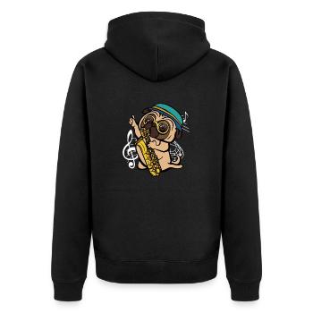 Saxophone Player Pug Musician Sax gift - Unisex Premium Organic Zip Hoodie - black - Back - Nico (187cm)